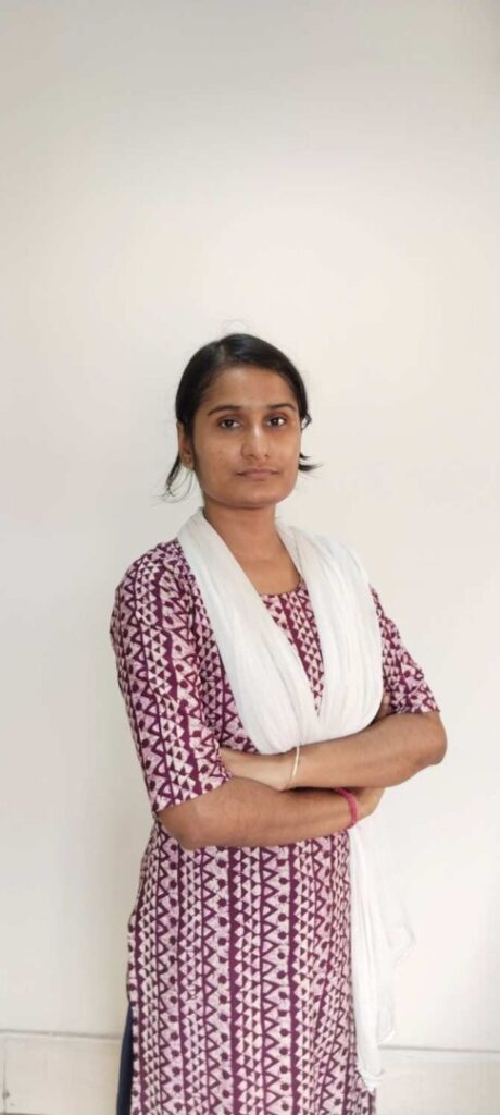 Confident woman in patterned dress